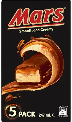 Coles Mars Smooth & Creamy Ice Bars 247mL offer