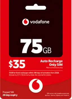 Coles Vodafone $35 Auto Recharge Only SIM offer
