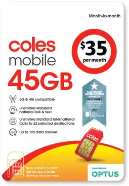 Coles Coles Mobile $35 Month to Month SIM offer
