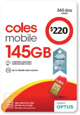 Coles Coles Mobile $220 Prepaid SIM offer