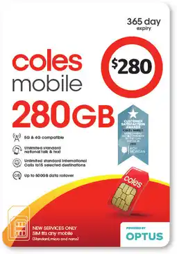 Coles Coles Mobile $280 Prepaid SIM offer