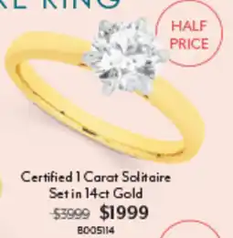 Angus & Coote Certified 1 Carat Solitaire Set in 14ct Gold offer