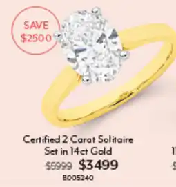 Angus & Coote Certified 2 Carat Solitaire Set in 14ct Gold offer