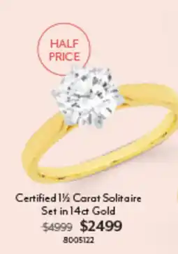 Angus & Coote Certified 1½ Carat Solitaire Set in 14ct Gold offer