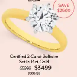 Angus & Coote Certified 2 Carat Solitaire Set in 14ct Gold offer