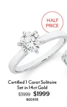 Angus & Coote Certified 1 Carat Solitaire Set in 14ct Gold offer