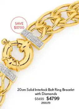Angus & Coote 20cm Solid Interlock Bolt Ring Bracelet with Diamonds offer