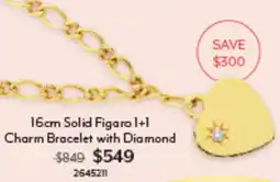Angus & Coote 16cm Solid Figaro 1+1 Charm Bracelet with Diamond offer
