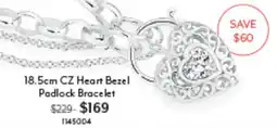 Angus & Coote 18.5cm CZ Heart Bezel Padlock Bracelet offer