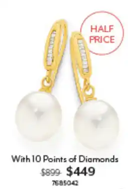 Angus & Coote Pearl Earrings with 10 Points of Diamonds offer