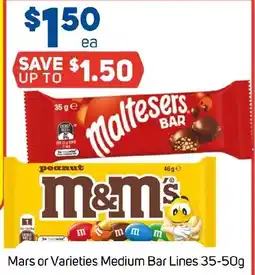 Foodland Mars or Varieties Medium Bar Lines 35-50g offer