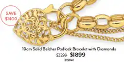 Angus & Coote 19cm Solid Belcher Padlock Bracelet with Diamonds offer