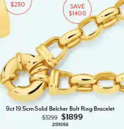 Angus & Coote 9ct 19.5cm Solid Belcher Bolt Ring Bracelet offer