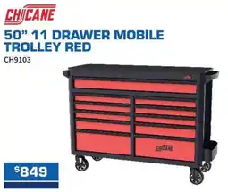 Burson Auto Parts Chicane 50" 11 Drawer Mobile Trolley Red offer