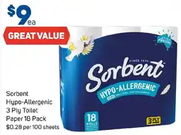 Foodland Sorbent Hypo-Allergenic 3 Ply Toilet Paper offer