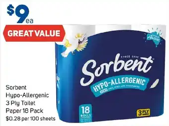 Foodland Sorbent Hypo-Allergenic 3 Ply Toilet Paper offer