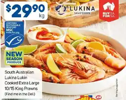 Foodland South Australian Lukina Lukin Cooked Extra Large 10/15 King Prawns offer