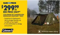 BCF Coleman 3P Darkroom Swagger Instant Tent offer