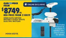 BCF Minn Kota Riptide Instinct Quest White Electric Motors offer