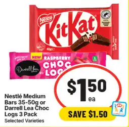 IGA Nestlé Medium Bars or Darrell Lea Choc Logs offer
