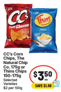 IGA CC's Corn Chips, The Natural Chip Co. or Thins Chips offer