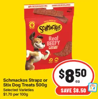 IGA Schmackos Strapz or Stix Dog Treats offer