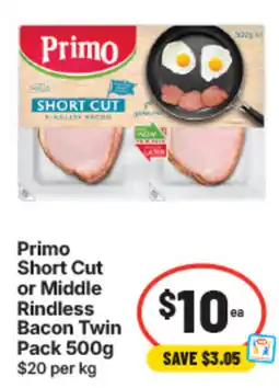 IGA Primo Short Cut Rindless Bacon Twin Pack offer