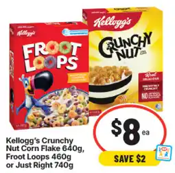 IGA Kellogg's Crunchy Nut Corn Flake, Froot Loops or Just Right offer