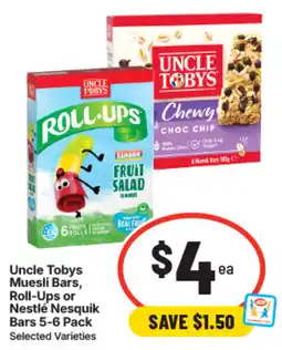 IGA Uncle Tobys Muesli Bars Roll-Ups or Nestlé Nesquik Bars offer