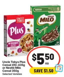 IGA Uncle Tobys Plus Cereal or Nestlé Milo Cereal offer