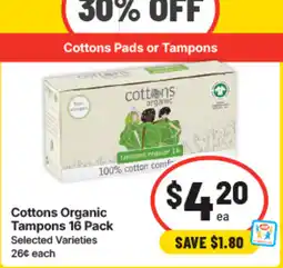 IGA Cottons Organic Tampons offer