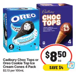 IGA Cadbury Choc Tops or Oreo Cookie Top Ice Cream Cones offer