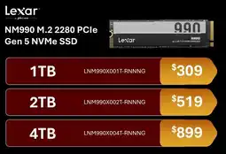 Leader Computers Lexar NM990 M.2 2280 PCIe Gen 5 NVMe SSD offer