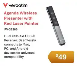 Leader Computers Verbatim Agenda Wireless Presenter with Red Laser Pointer offer