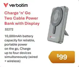 Leader Computers Verbatim Charge 'n' Go Two Cable Power Bank with Display offer