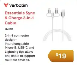 Leader Computers Verbatim Essentials Sync & Charge 3-in-1 Cable offer