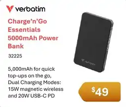 Leader Computers Verbatim Charge'n'Go Essentials 5000mAh Power Bank offer