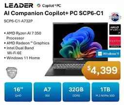 Leader Computers LEADER AI Companion Copilot+ PC SCP6-C1 offer