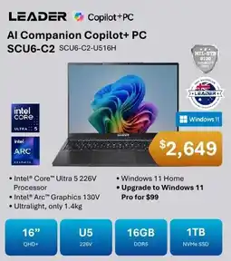 Leader Computers Leader AI Companion Copilot+ PC SCU6-C2 offer
