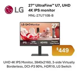 Leader Computers LG 27" UltraFineâ„¢ U7, UHD 4K IPS monitor offer