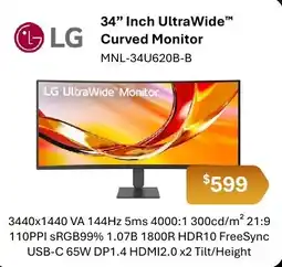 Leader Computers LG 34" Inch UltraWide Curved Monitor offer