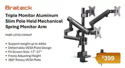 Leader Computers Brateck Triple Monitor Aluminum Slim Pole Held Mechanical Spring Monitor Arm offer