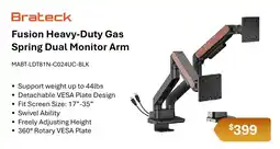 Leader Computers Brateck Fusion Heavy-Duty Gas Spring Dual Monitor Arm offer