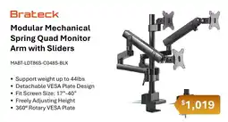 Leader Computers Brateck Modular Mechanical Spring Quad Monitor Arm with Sliders offer
