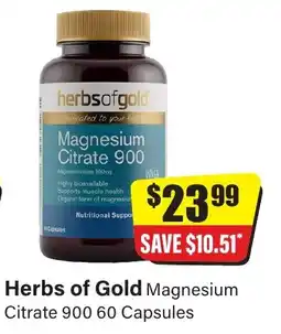 Chemist Discount Centre Herbs of Gold Magnesium Citrate 900 offer