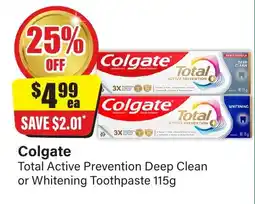 Chemist Discount Centre Colgate Total Active Prevention Deep Clean or Whitening Toothpaste offer