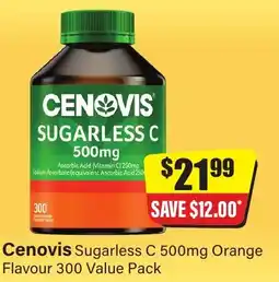 Chemist Discount Centre Cenovis Sugarless C 500mg Orange Flavour 300 Value Pack offer