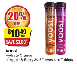 Chemist Discount Centre Voost Hydrate Orange or Apple & Berry 20 Effervescent Tablets offer