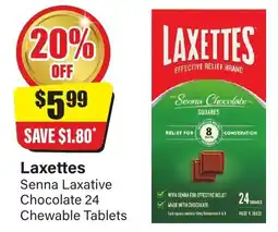 Chemist Discount Centre Laxettes Senna Laxative Chocolate 24 Chewable Tablets offer