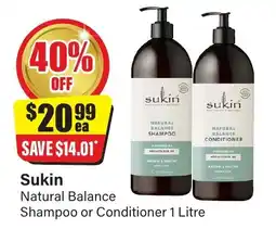 Chemist Discount Centre Sukin Natural Balance Shampoo or Conditioner offer